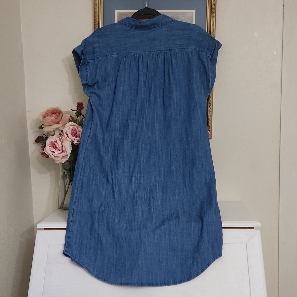 100%Cotton Chambray Cap-Sleeve Shirt Dress Size Medium  Casual Lounge  Coastal - Picture 11 of 11